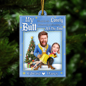 Personalized couple ornament featuring playful photo design with names Edward and Nancy for a festive touch