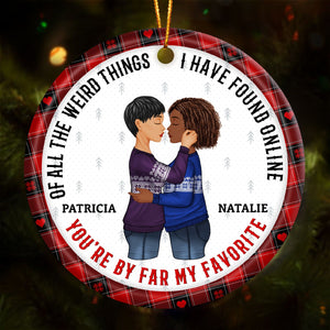 365Gifty personalized couple ornament with two women hugging and romantic holiday message