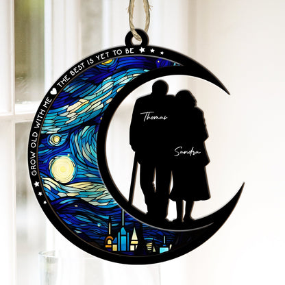 365Gifty personalized couple suncatcher ornament with a romantic moon design and custom names Thomas and Sandra