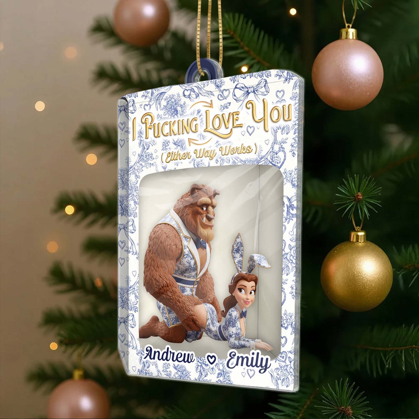 Personalized couple toy box ornament featuring a charming couple design for special occasions