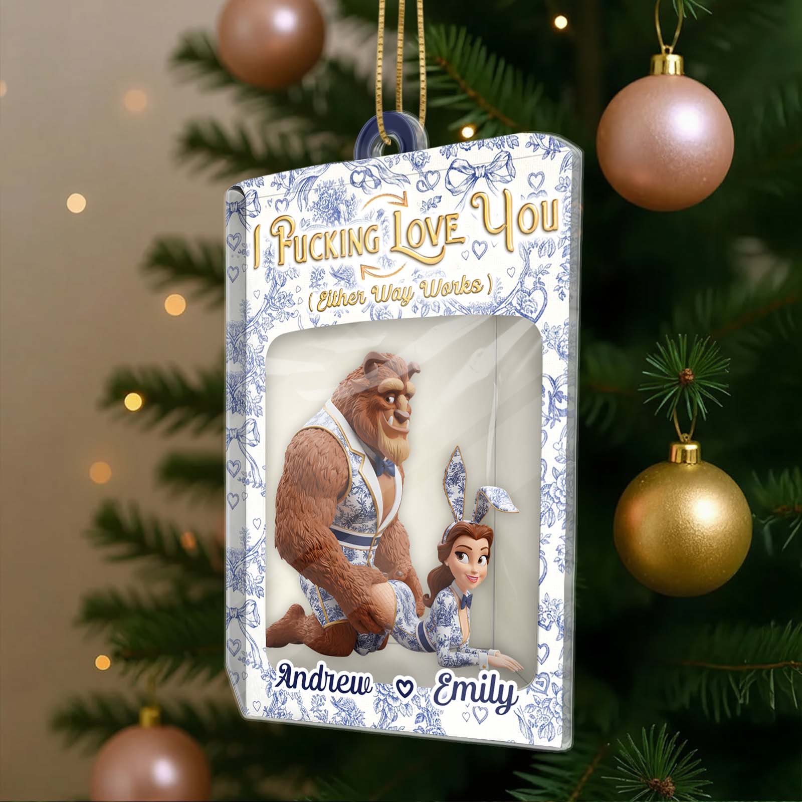 Personalized couple toy box ornament featuring a charming couple design for special occasions