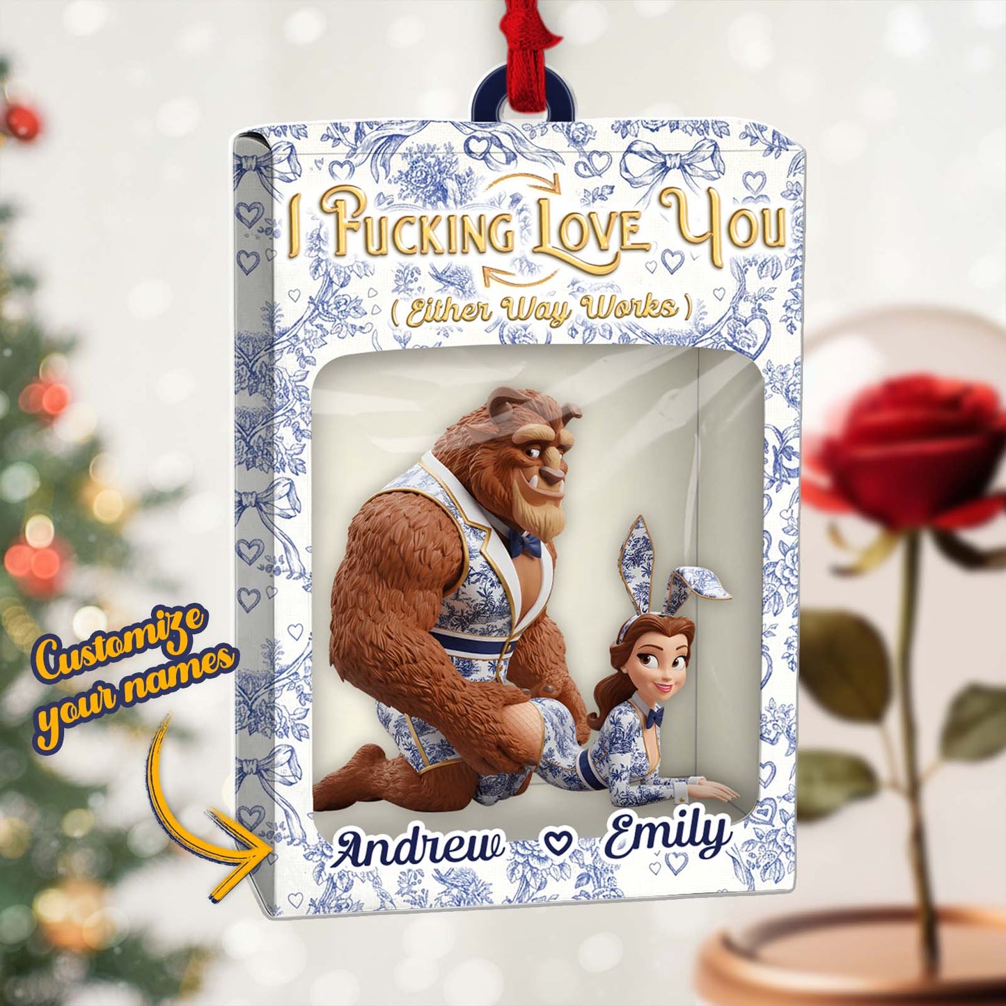 Personalized couple toy box with custom names Andrew and Emily featuring a playful design