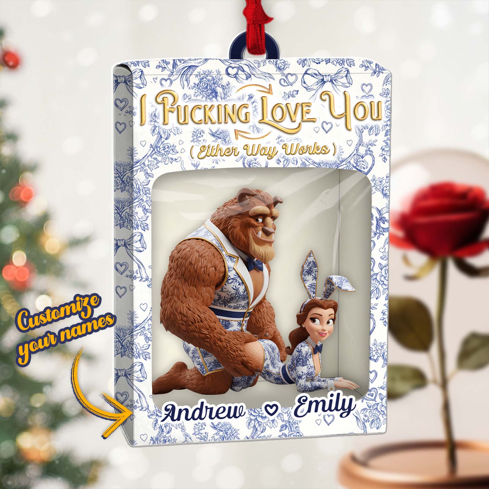 Personalized couple toy box with custom names Andrew and Emily featuring a playful design