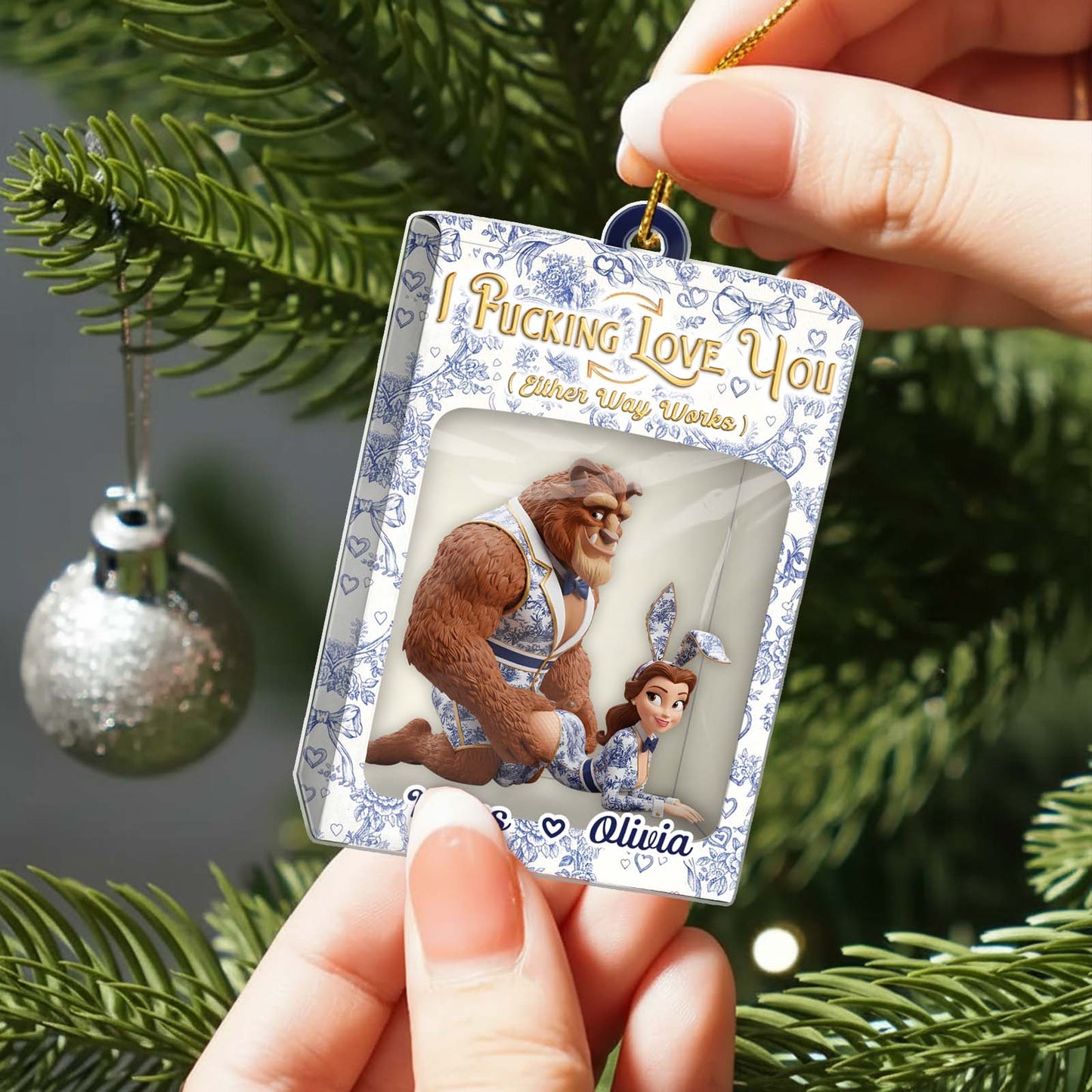 Personalized couple toy box ornament featuring a loving design with custom name option