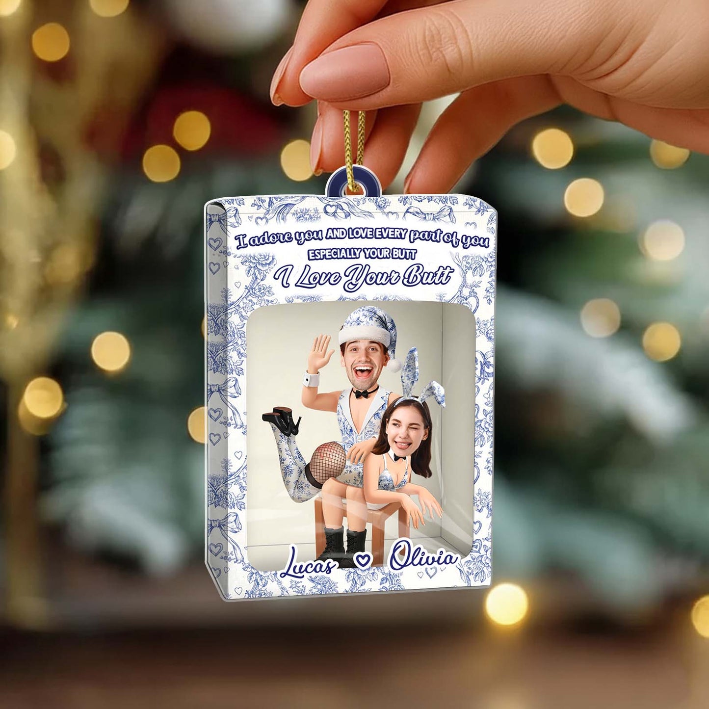 Personalized couple toy box ornament featuring a playful couple design for special gifts