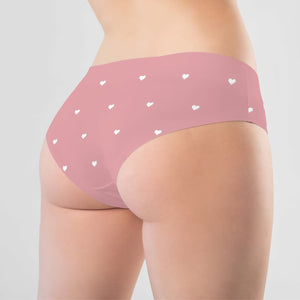 Personalized couple underwear in soft pink with white heart patterns for romantic couples