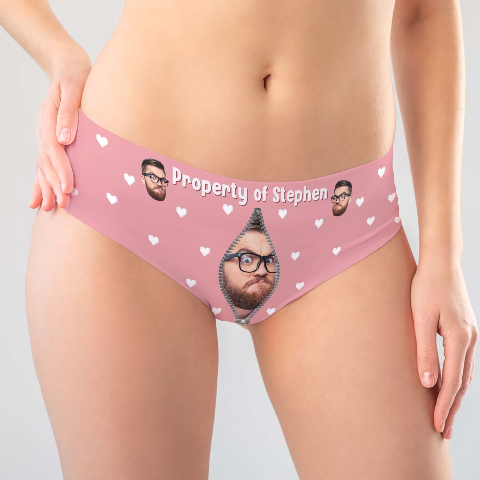 Personalized couple underwear featuring custom design with playful graphics and hearts