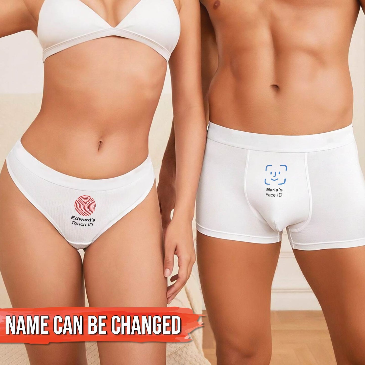Personalized couple underwear featuring customizable names and unique designs for couples