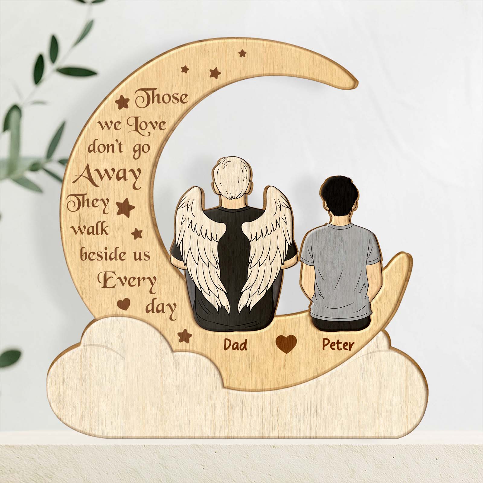 365Gifty personalized couple wooden puzzle featuring two people sitting on a crescent moon with engraved heartfelt message