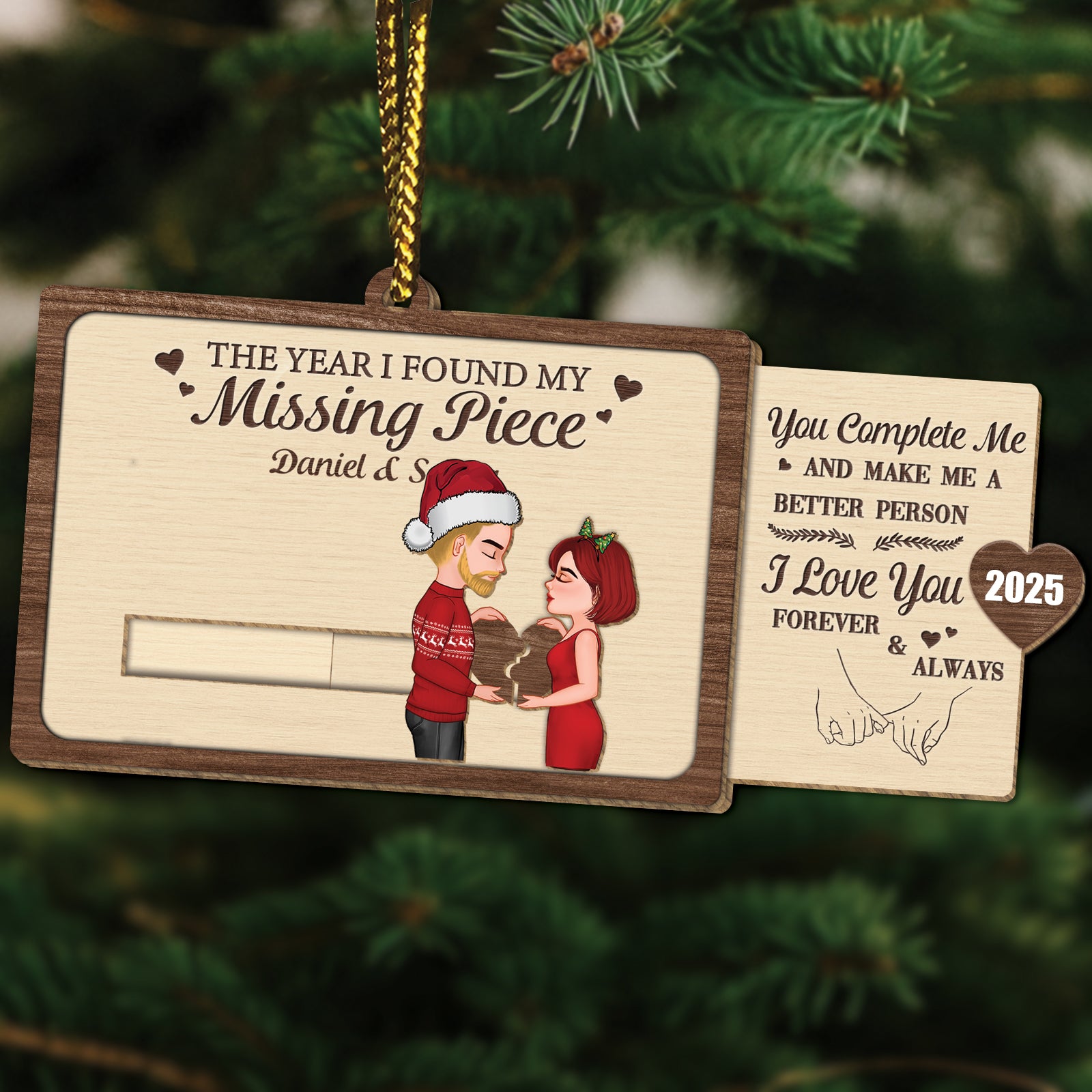 Personalized couple wooden slider card with a romantic design for special occasions