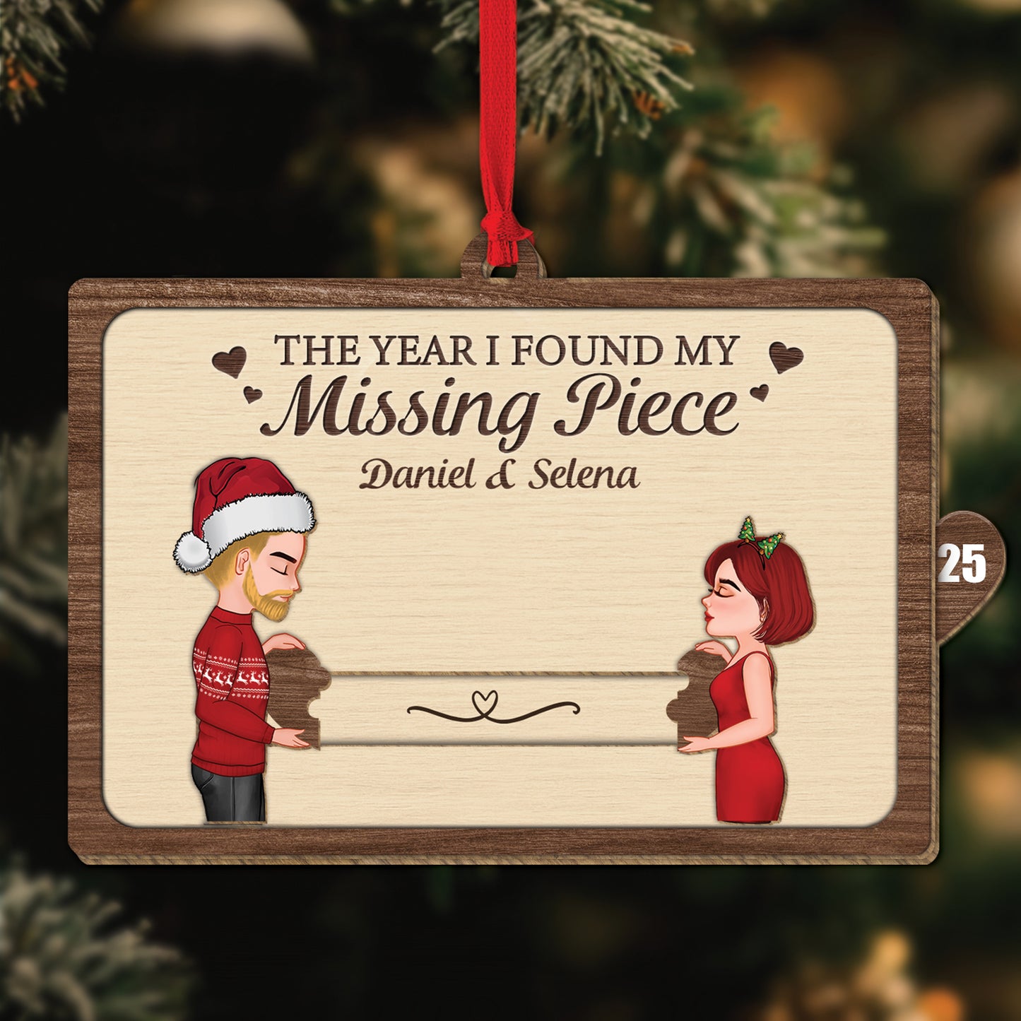 Personalized couple wooden slider card with custom names and festive design for special occasions