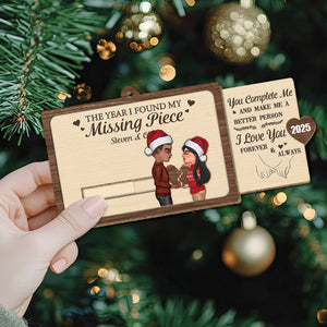 Personalized couple wooden slider card featuring a joyful holiday design with a romantic message