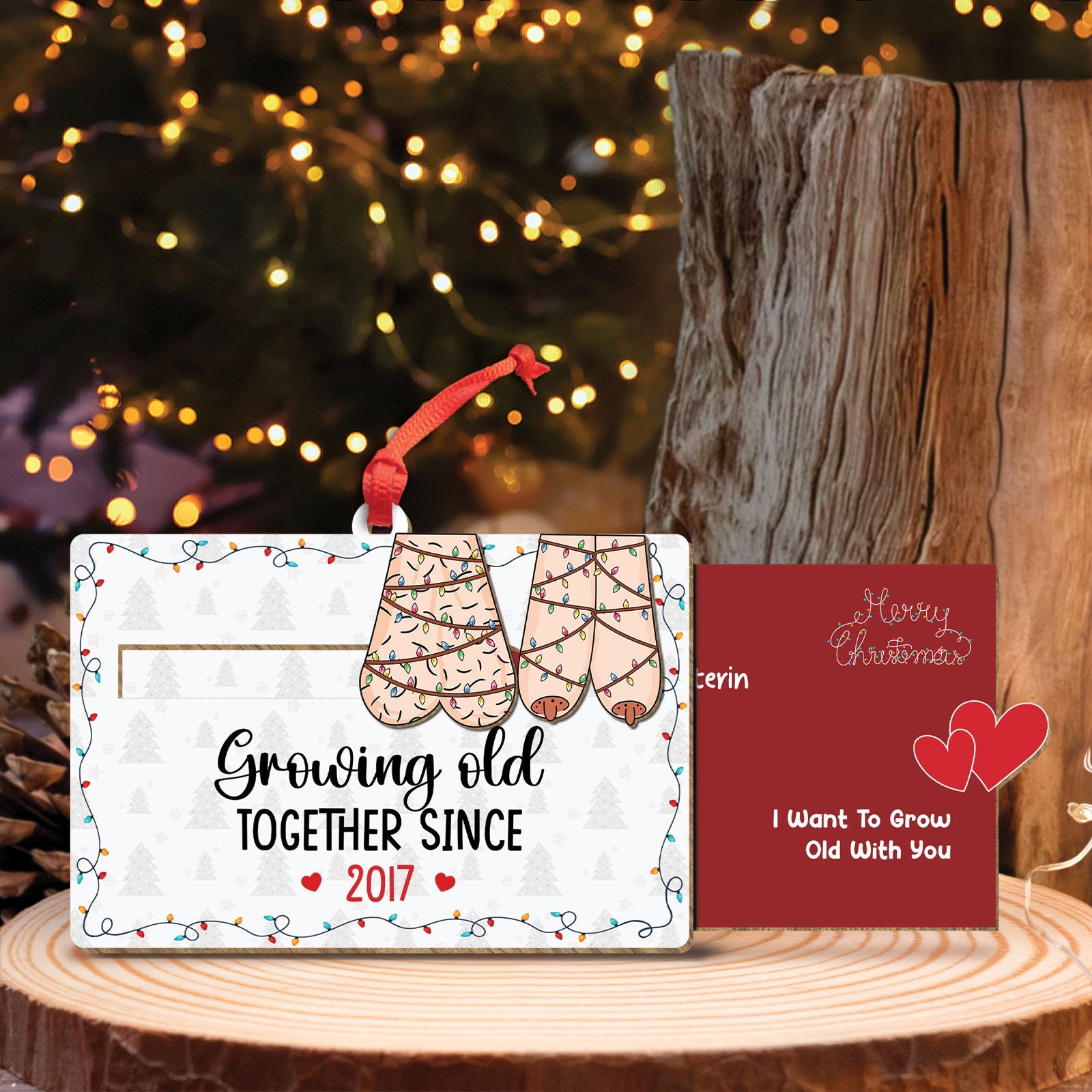 365Gifty personalized couples Christmas ornament with growing old together since 2017 design