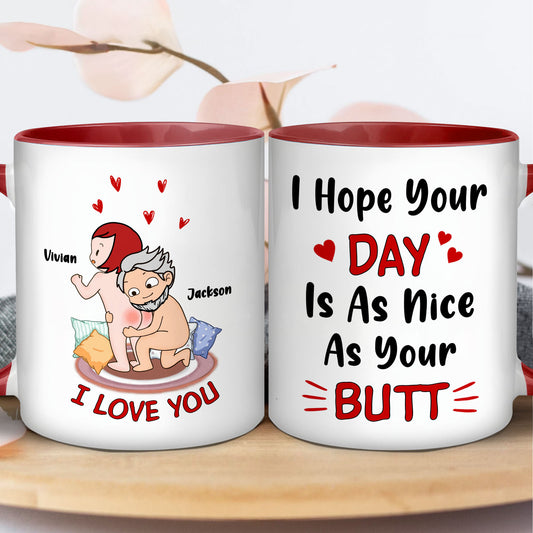 Personalized couples mug featuring playful design with names Vivian and Jackson for romantic gifts