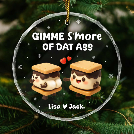 Personalized couples ornament featuring cute cartoon characters with a fun phrase for gifts and decorations