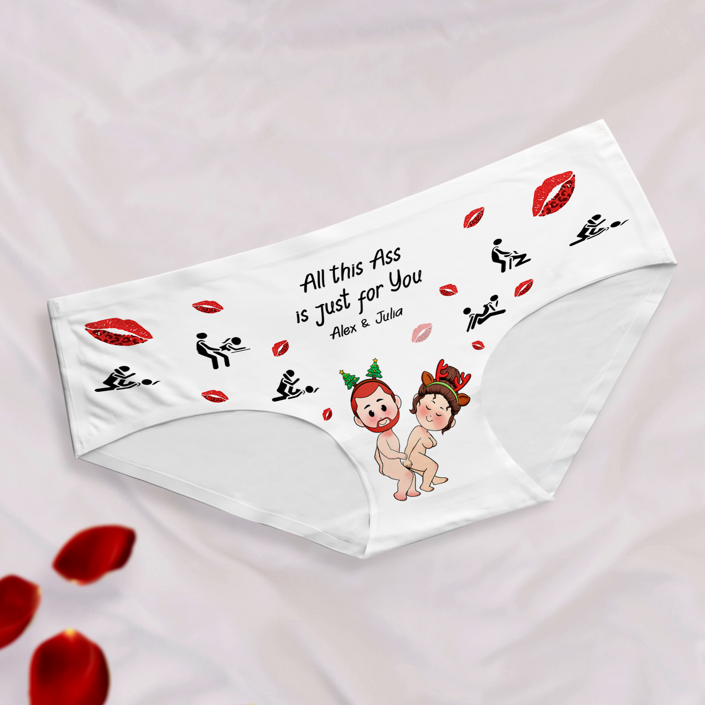 Personalized couples underwear with custom text and playful graphics for a fun gift