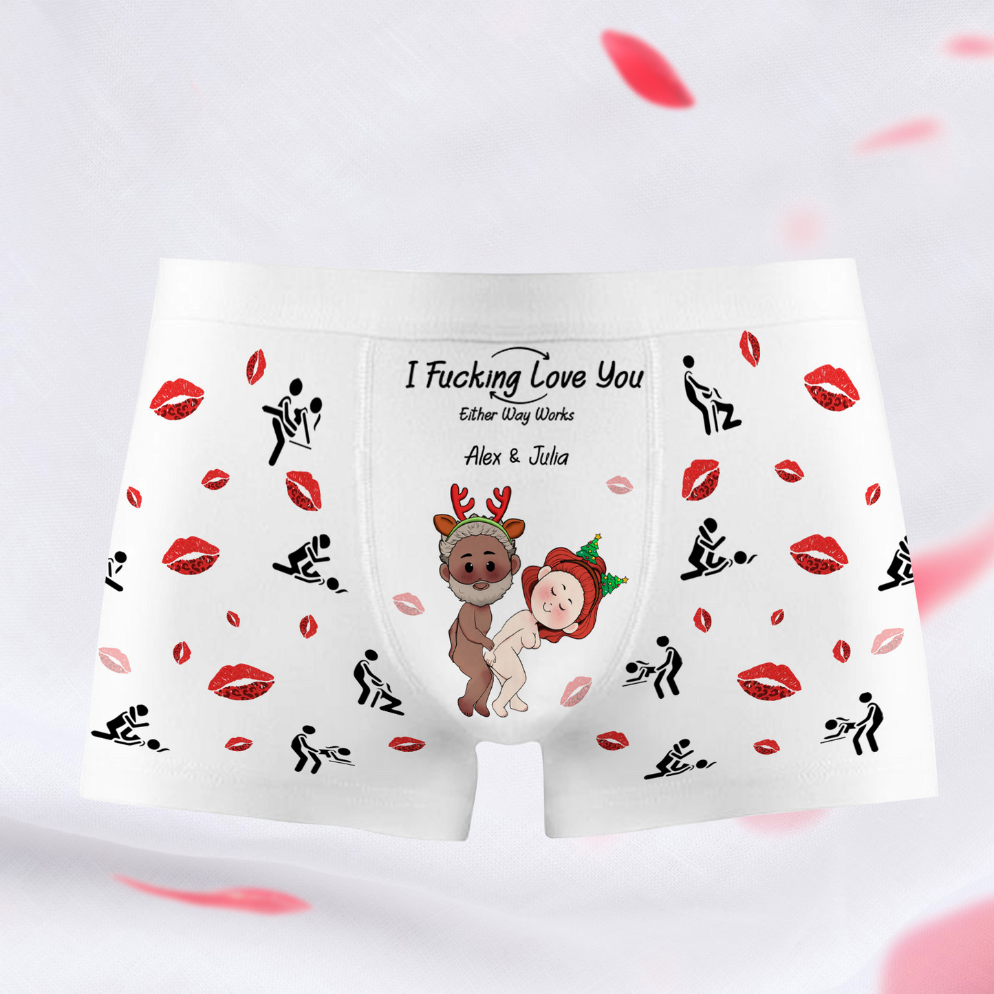 Personalized couples underwear featuring fun designs and custom text for a unique gift