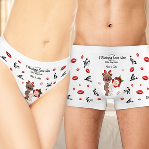 Personalized couples underwear featuring cartoon characters and custom names for a fun relationship gift