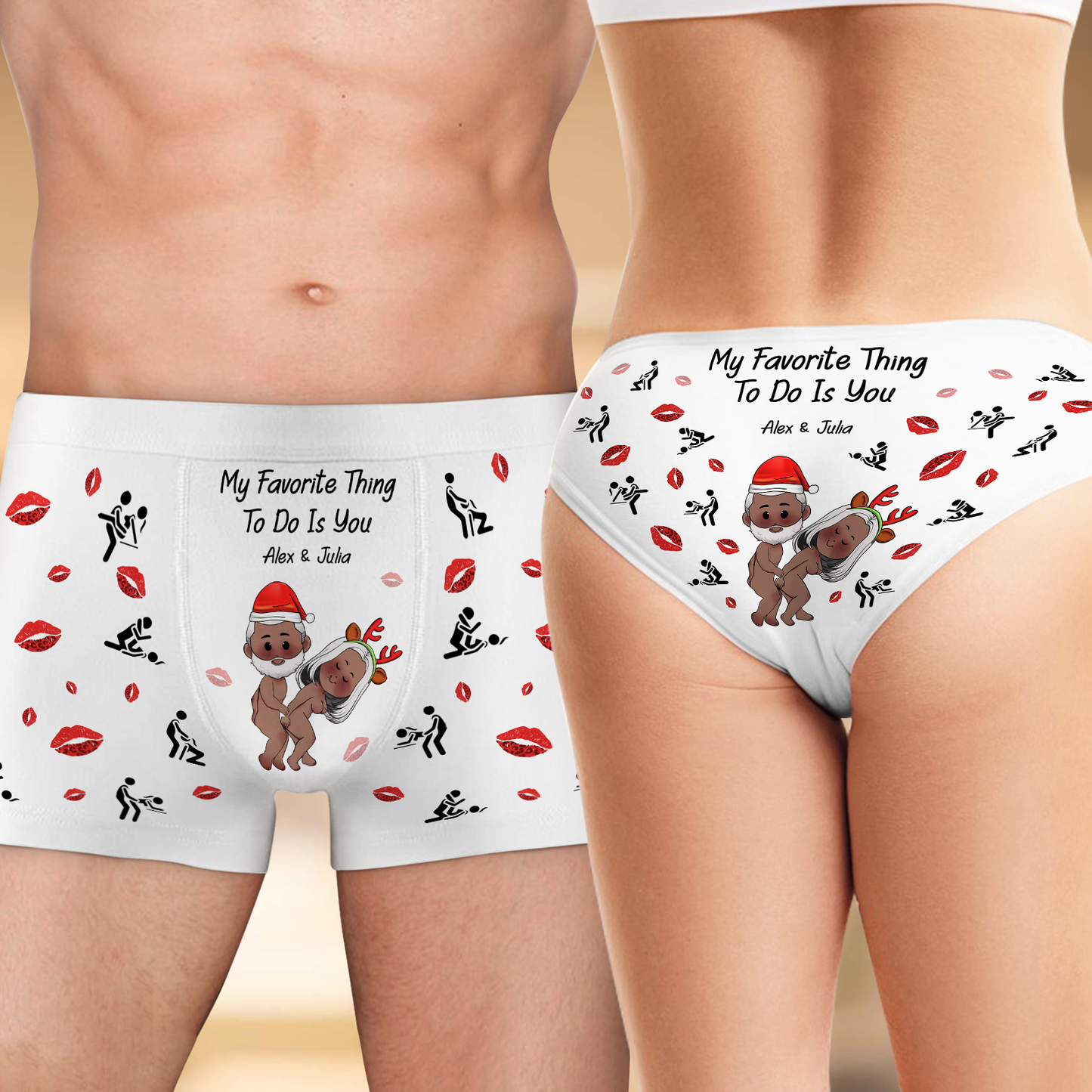 Personalized couples underwear featuring playful design and custom names for unique gifts
