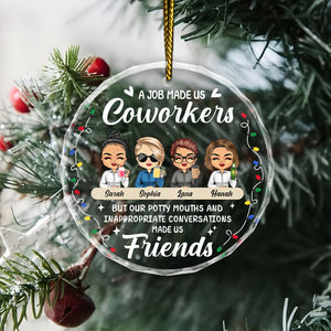 Personalized coworker Christmas ornament in a wood design featuring angel wings and the text I'll meet you at the Rainbow Bridge