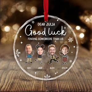 Personalized coworker ornament featuring an engaged couple on a heart-shaped design for holiday cheer