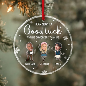 Personalized coworker ornament featuring customizable characters and Good Luck message for special occasions