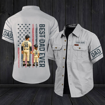 365Gifty personalized dad cargo shirt with Best Dad Ever design and customizable name and number