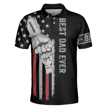 Personalized dad polo shirt with Best Dad Ever text and custom fist bump design by 365Gifty