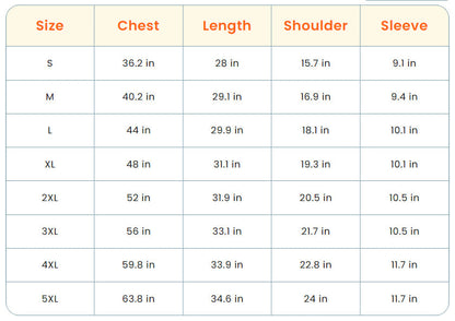 Size chart for personalized dad polo shirt showing chest, length, shoulder, and sleeve measurements in inches