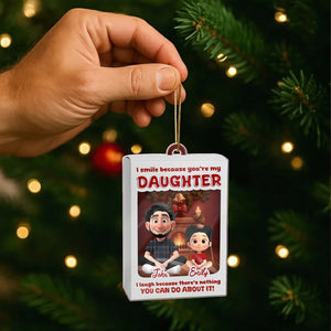 Personalized daughter ornament featuring a family scene with customizable names for a heartfelt gift