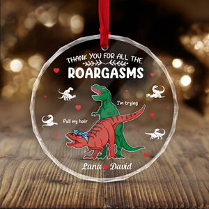 Personalized dinosaur glass ornament featuring colorful dinosaurs and custom text for unique gifts