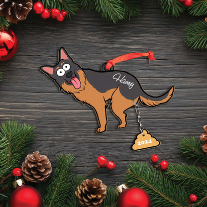 Personalized dog Christmas ornament in German Shepherd design with name and 2024 tag by 365Gifty