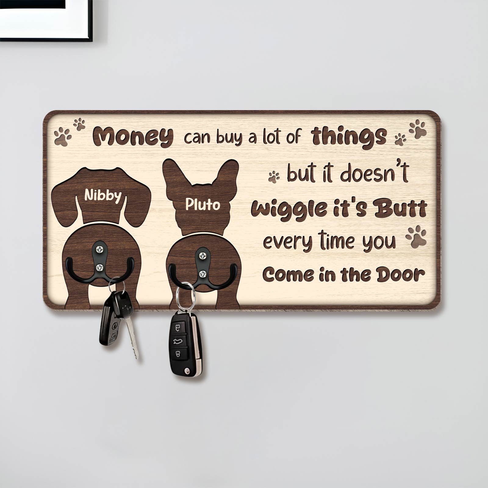 Personalized dog key holder with hooks and fun phrases for dog lovers