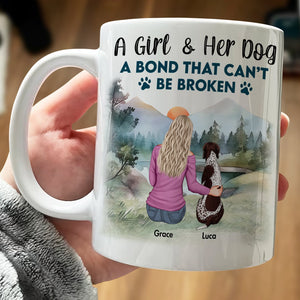 Personalized dog lover mug featuring a woman and her dog with the text A Girl & Her Dog