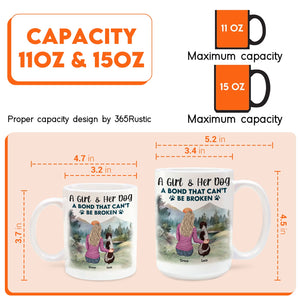 Personalized dog lover mug featuring a girl and her dog with a meaningful quote on both sides