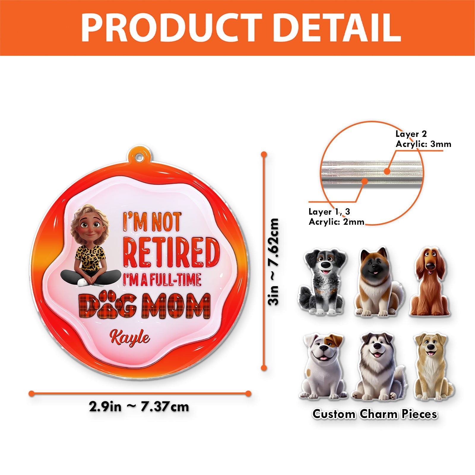 Personalized dog mom keychain featuring fun design with customizable dog charm options and bright colors