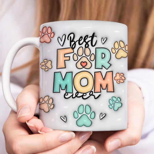 Personalized dog mom mug with colorful text and paw prints, perfect gift for dog lovers