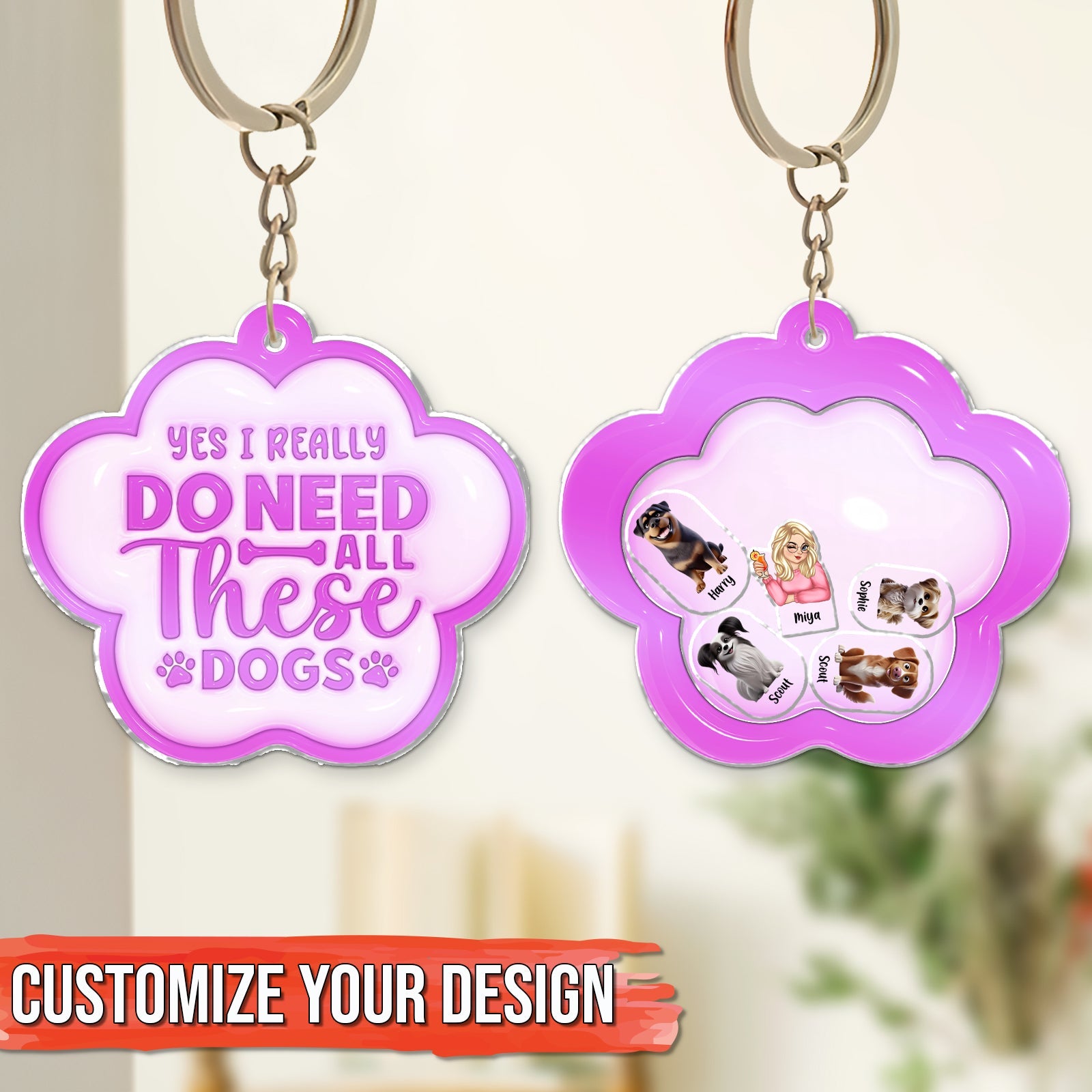Personalized dog shaking keychain with custom photos and text for dog lovers