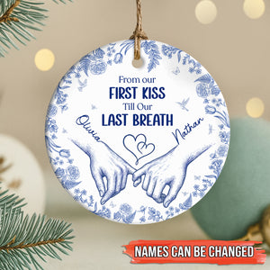 Personalized double-sided ceramic ornament featuring a heartwarming pet design with photos and custom name