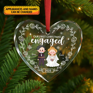 Personalized engaged Christmas ornament featuring four friends with customizable names for holiday celebrations