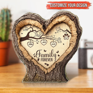 Personalized family acrylic plaque with heart design and custom names for a unique home decor piece