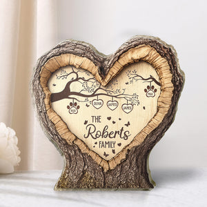 Personalized family acrylic plaque in a heart shape with names and tree design for home decor
