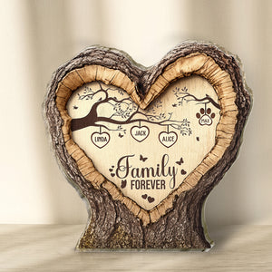 Personalized family acrylic plaque in heart shape with tree design and family member names