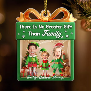 Personalized family Christmas ornament featuring festive elves and custom names for a unique holiday gift