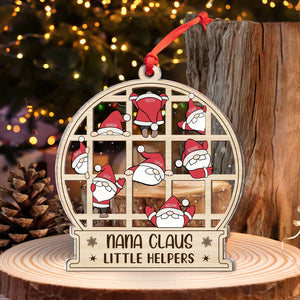 365Gifty personalized family Christmas ornament Nana Claus Little Helpers with Santa figurines and red hanging ribbon