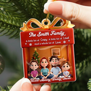 Personalized family Christmas ornament featuring The Smith Family with a festive design and custom names