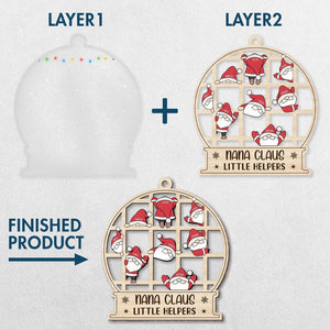 365Gifty personalized family Christmas ornament with layered Santa Claus design and custom text Nana Claus Little Helpers