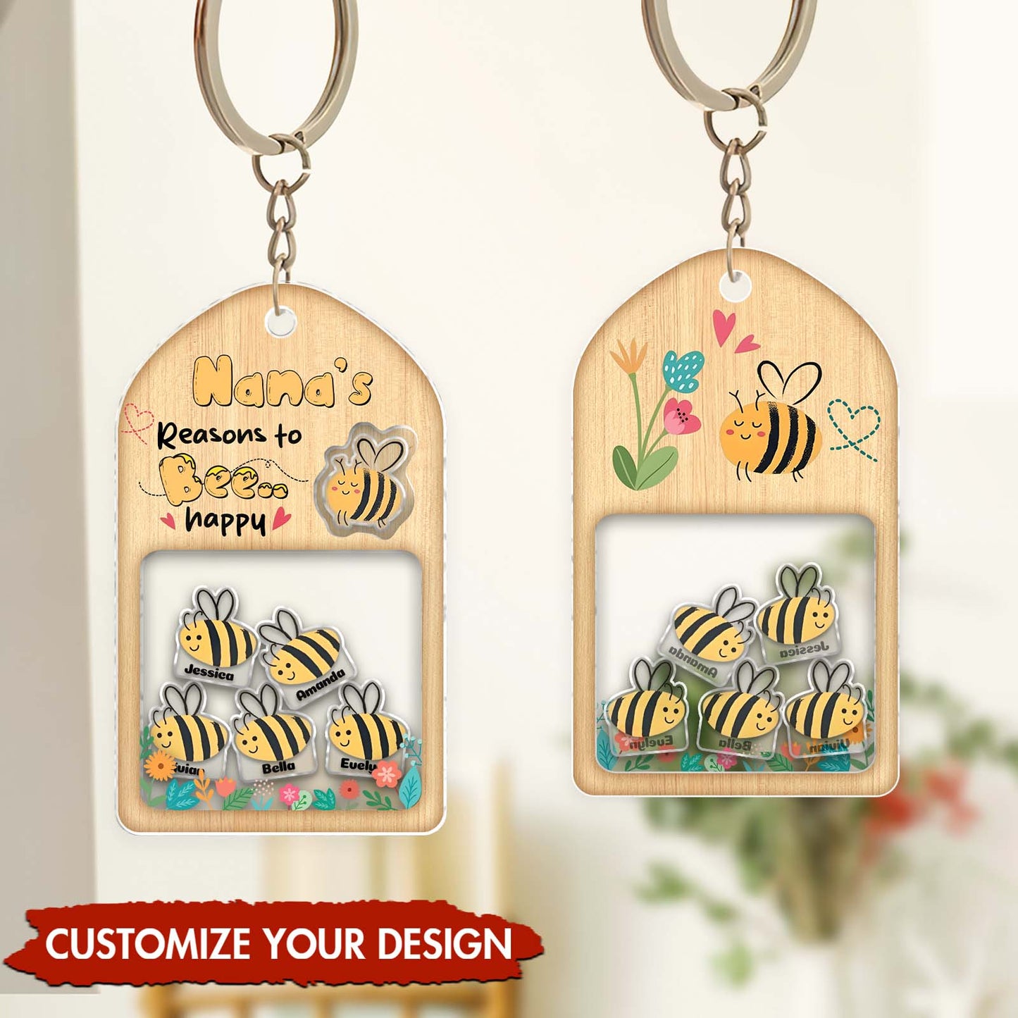 Personalized family keychain featuring cute bee designs and custom embellishments for meaningful gifting