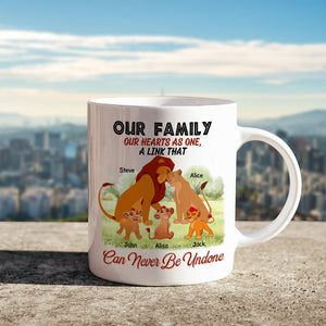Personalized family mug featuring cartoon lions and names for a unique gift