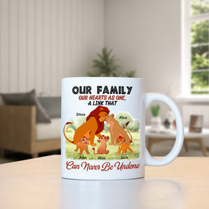 Personalized family mug featuring lion characters and names for a unique family gift
